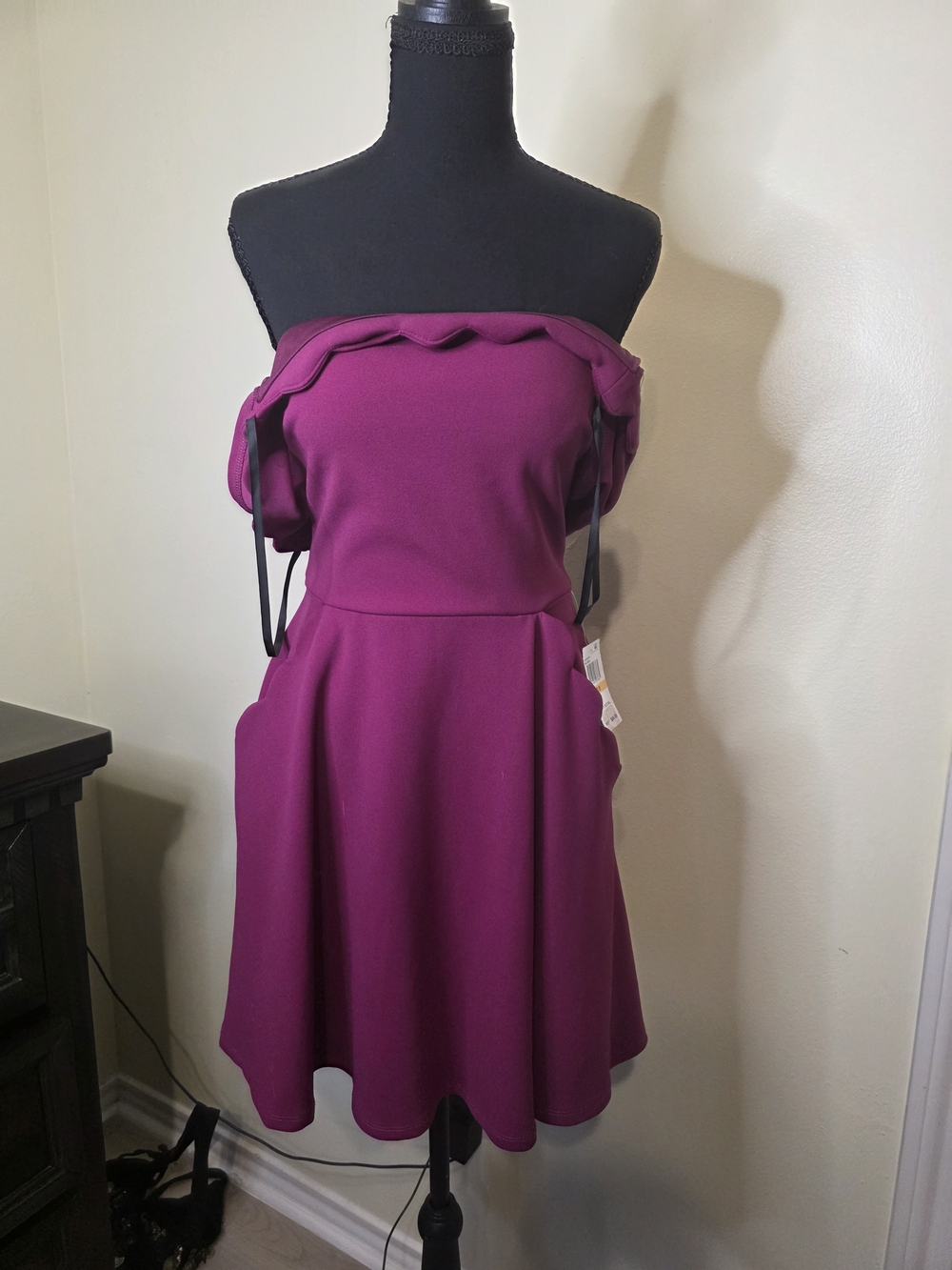 B Darlin Strapless Scallop Neck Fit & Flare Dress in Magenta